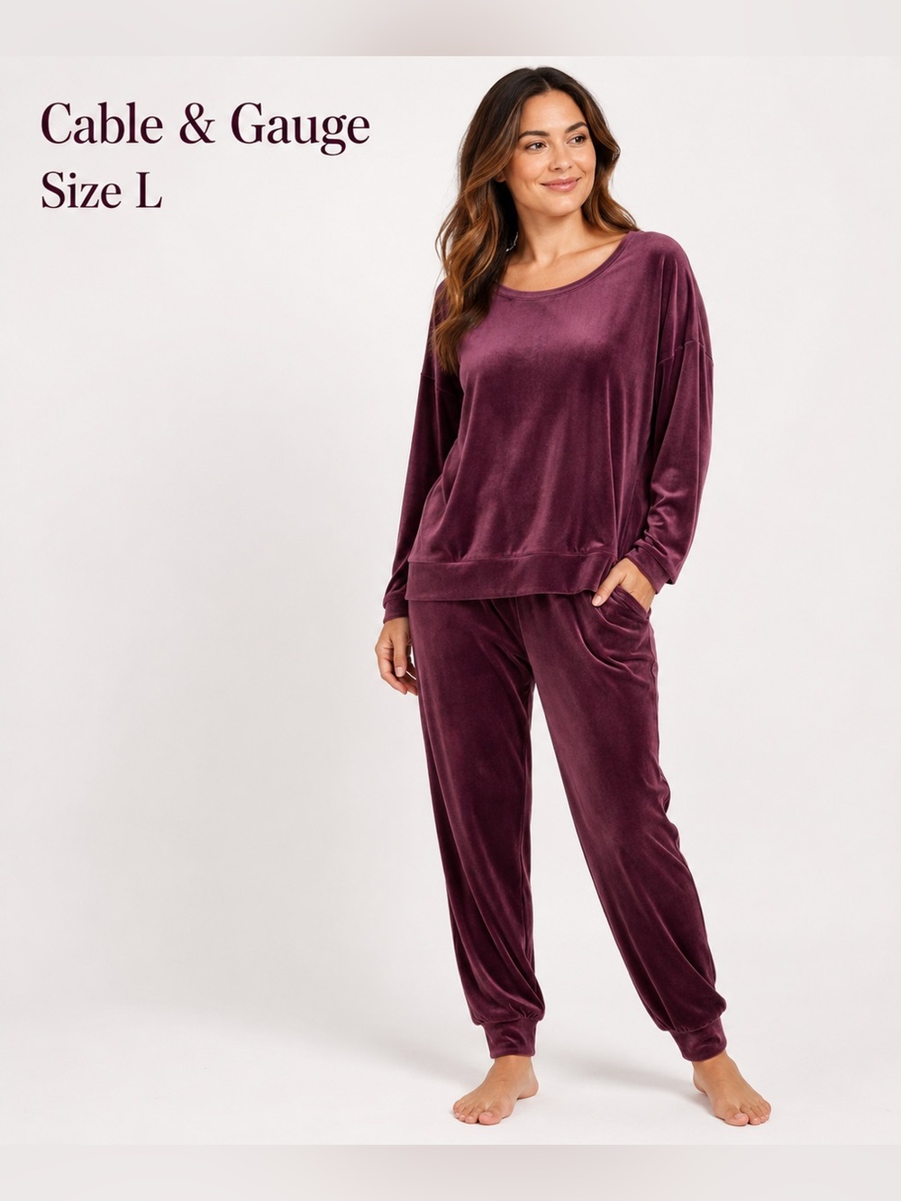 Cable & Gauge Women's Burgundy 2 pcs Jogger set top & pants /size L